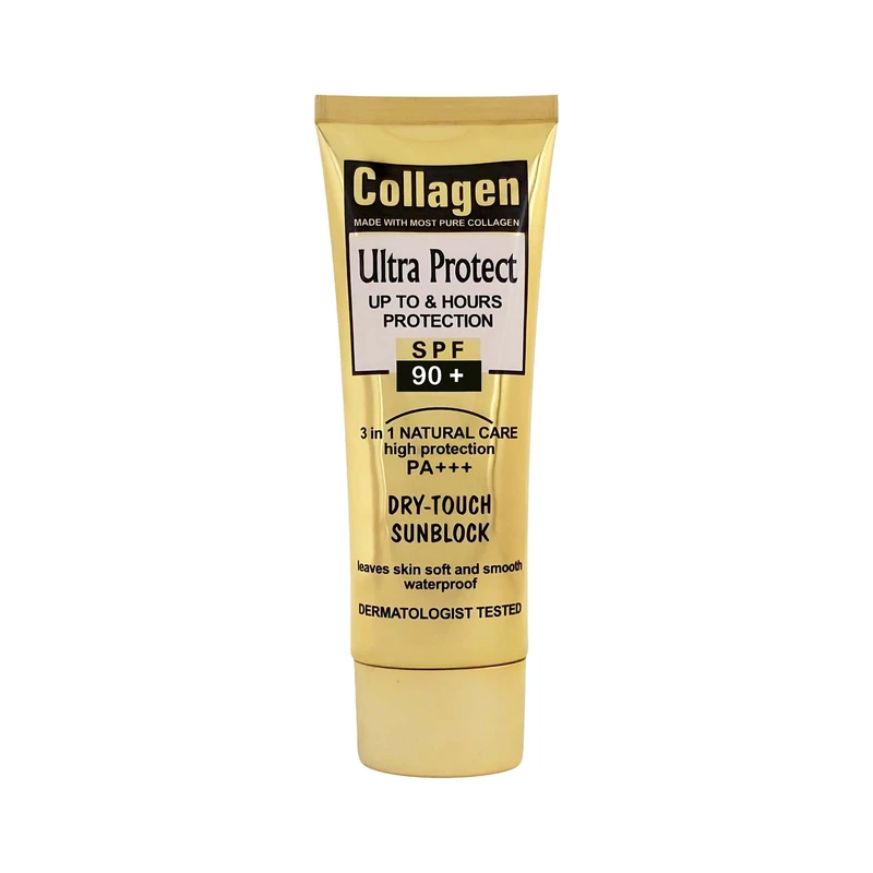 کرم ضد آفتاب بدون رنگ کلاژن spf90 مدل Ultra Protect حجم 100 میلی لیتر