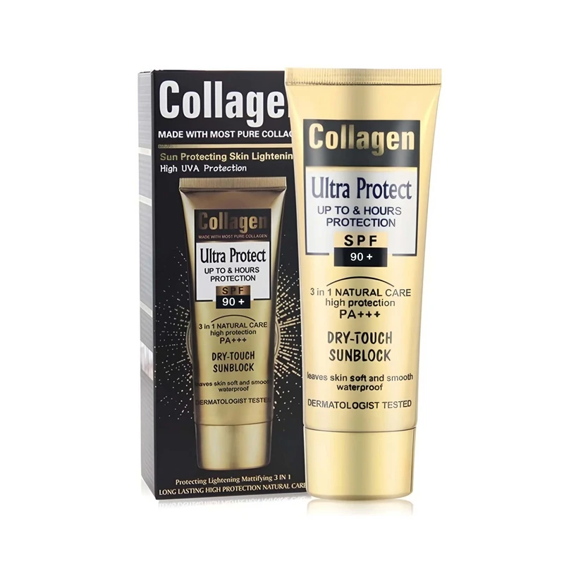 کرم ضد آفتاب بدون رنگ کلاژن spf90 مدل Ultra Protect حجم 100 میلی لیتر