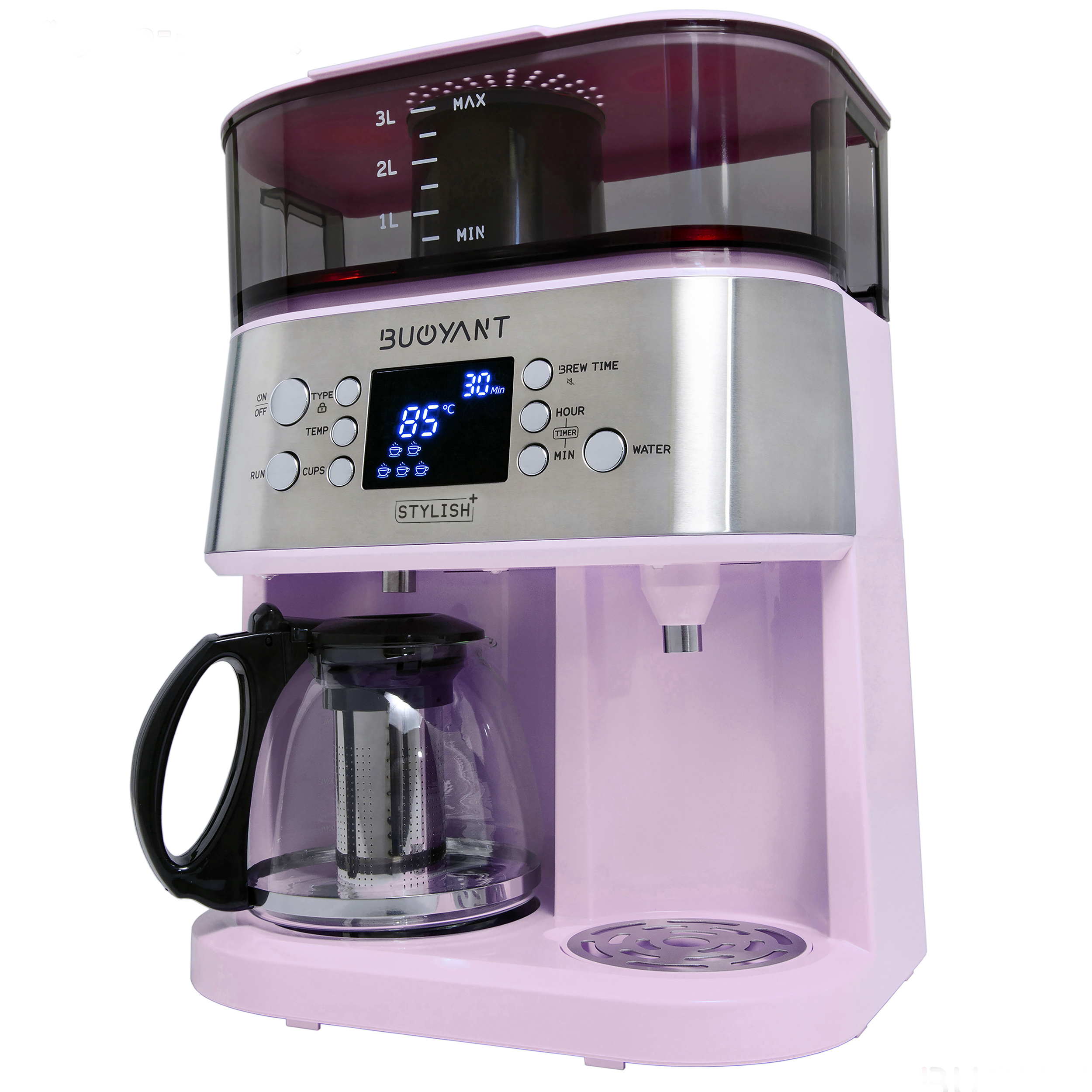 چای و قهوهساز بویانت مدل Stylish Plus، با فیلتر استیل ضد زنگ، دارای تایمر، صفحه گرم نگهدارنده قهوه و عیبیابی خودکار